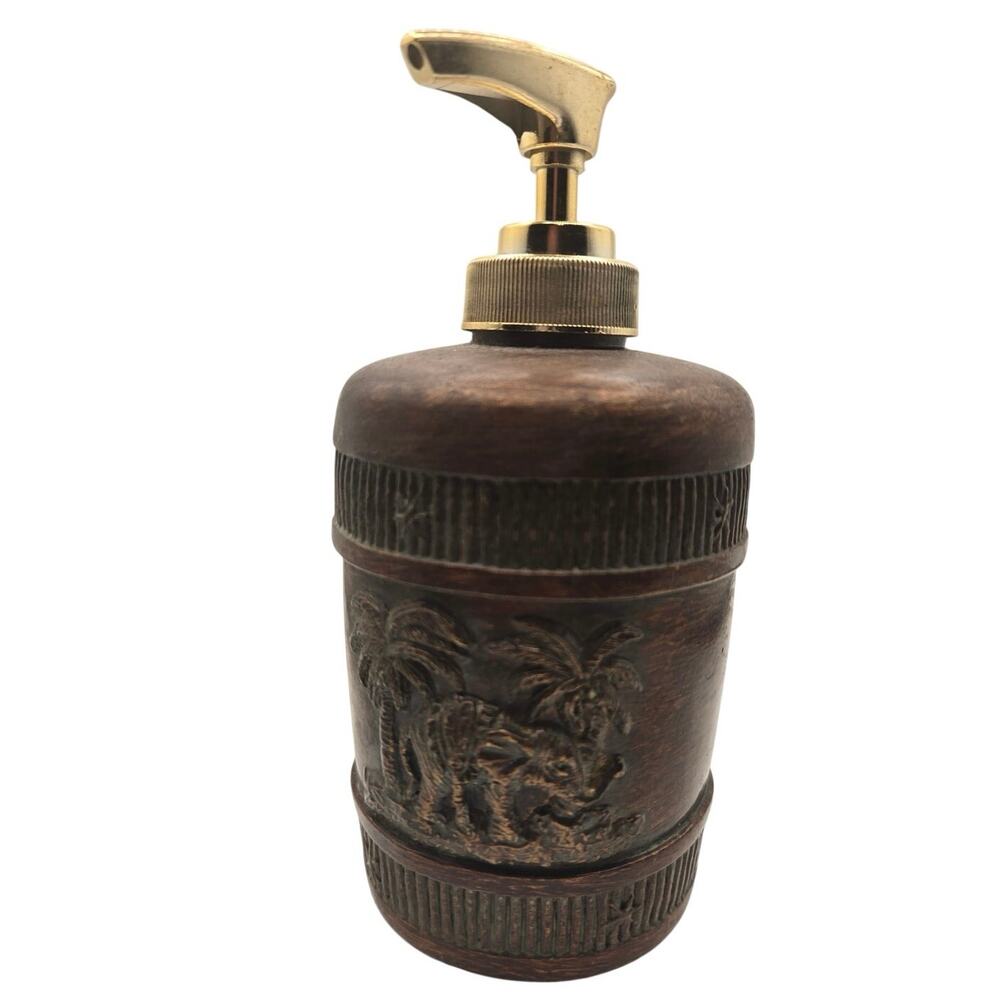Resin Elephant Soap Dispenser Vintage Palm Tree 3D Safari